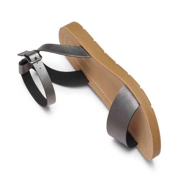 Ankle Strap Flat Buckle Sandals - PEWTER PU - 4